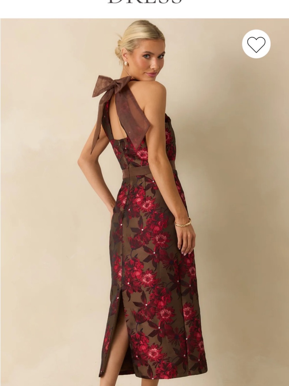 Floral Halter Midi Dress in Brown and Red - Picture 4 of 5